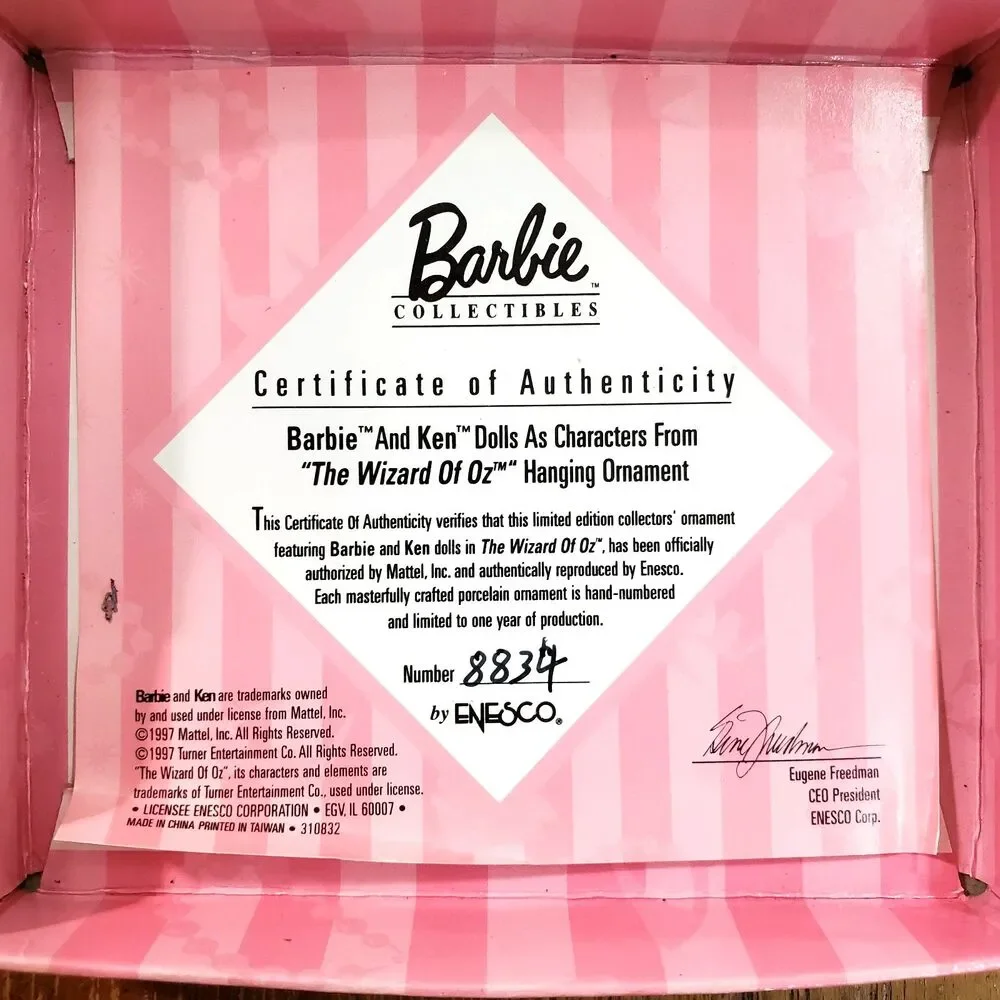 1997 Enesco Barbie Wizard of Oz Ceramic Hanging Ornament Limited Edition COA NIB